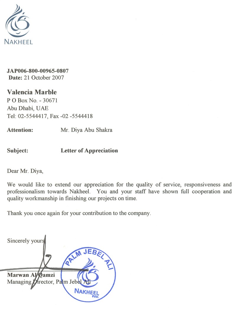 Appreciation Letter