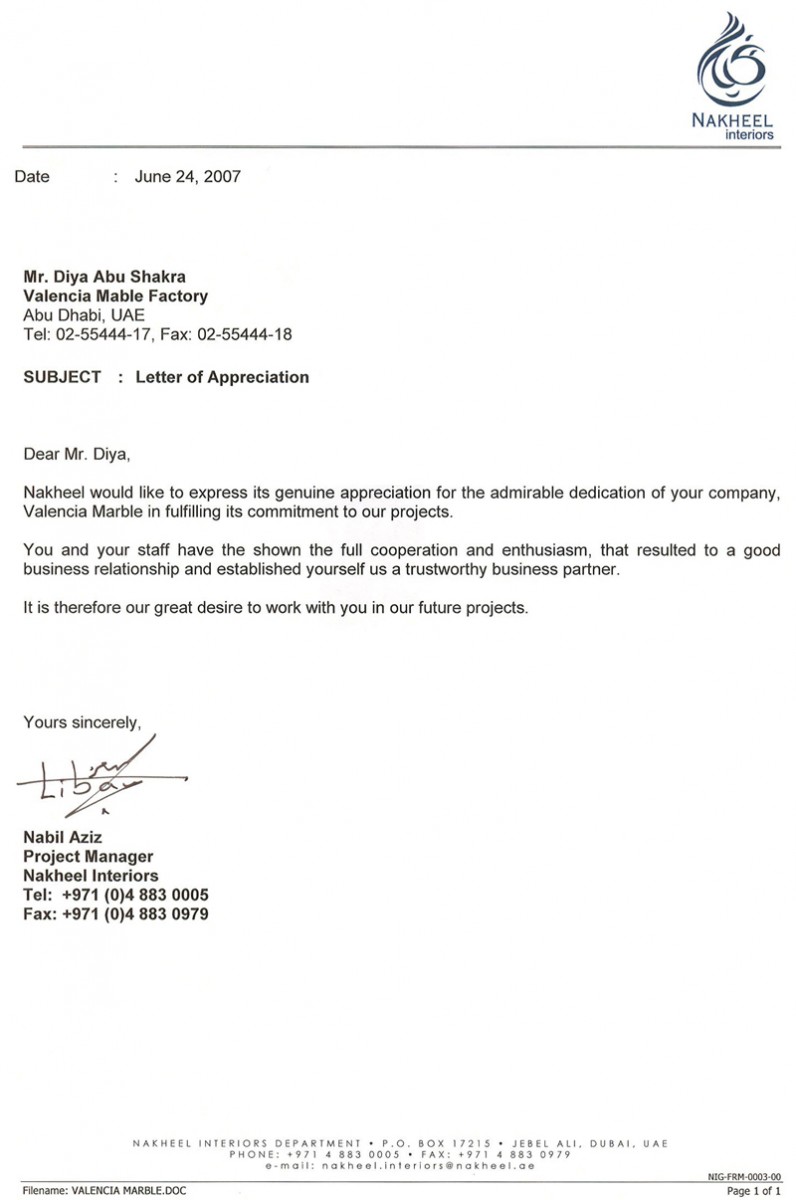 Nakheel Appreciation Letter 2